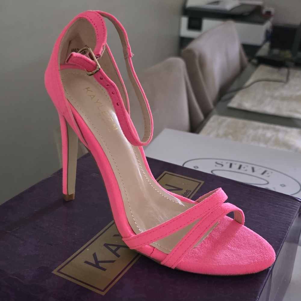 Women's Neon Pink High Heel Sandals - Valentine's Day